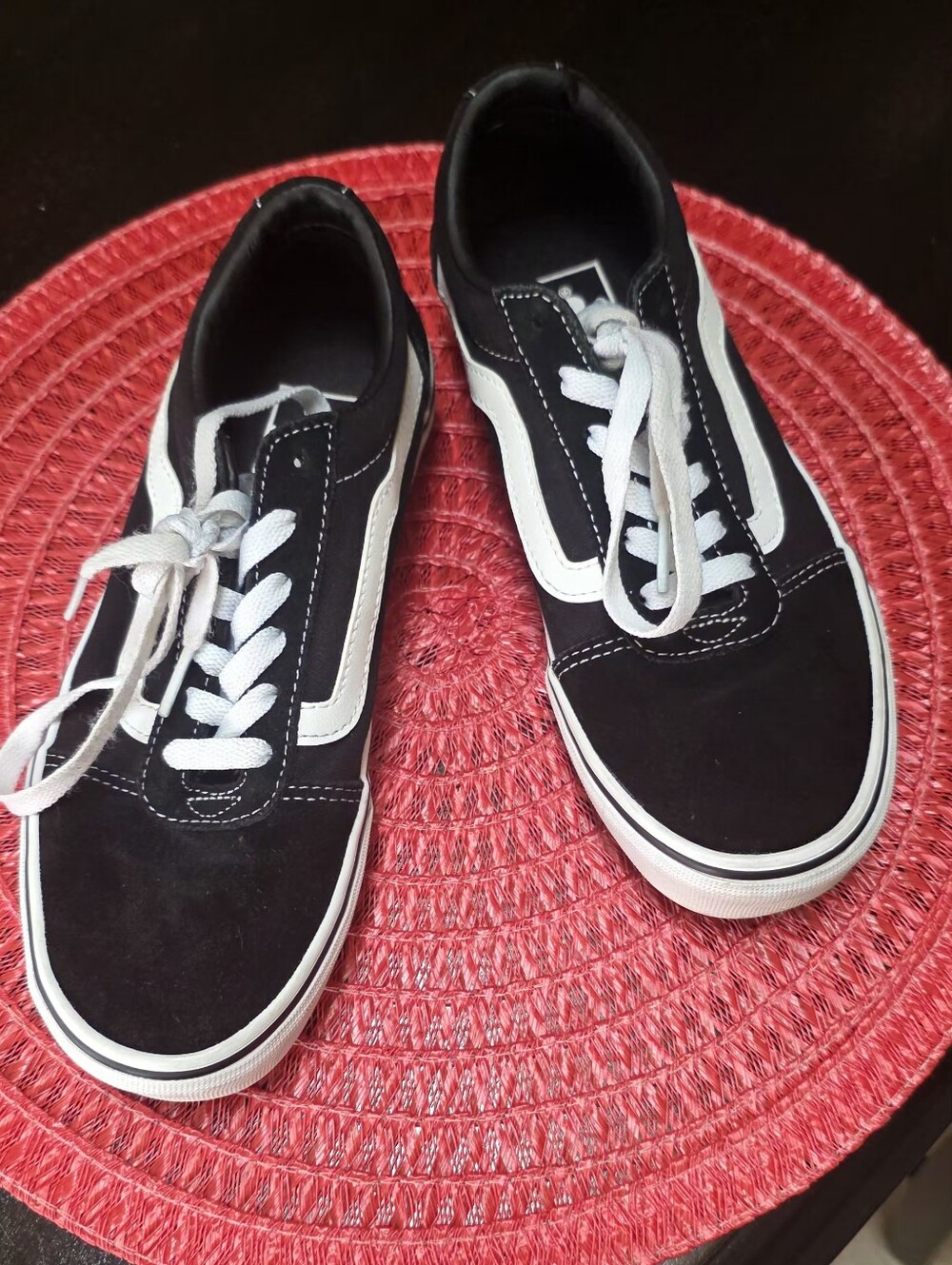 Women's SUADE Vans Black and White Skate-Style Sneakers